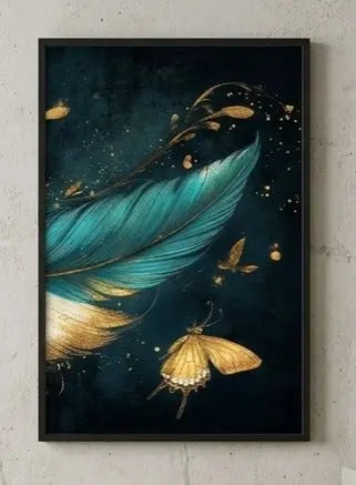 Havenly™ Aurora Luxe – 3-Piece Teal & Gold Feather Canvas Set | Luxury Feather Wall Decor| Premium Butterfly Accents - HAVENLY