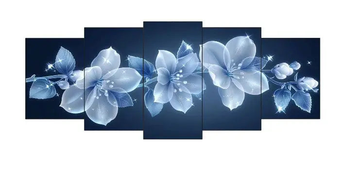 Havenly™ Blue Lumina – 5-Piece Premium Canvas Set | Ethereal Glowing Floral Wall Decor  | Ethereal Glowing Floral Art for Modern Living Rooms - HAVENLY