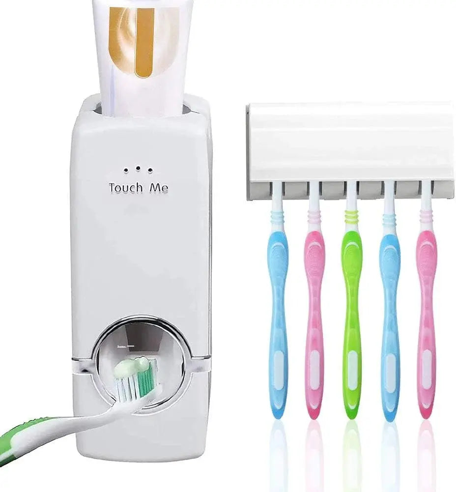 Havenly™ 2-in-1 Automatic Toothpaste Dispenser & Wall-Mounted 5-Brush Holder Set | Hygienic & Space-Saving Bathroom Organizer - HAVENLY