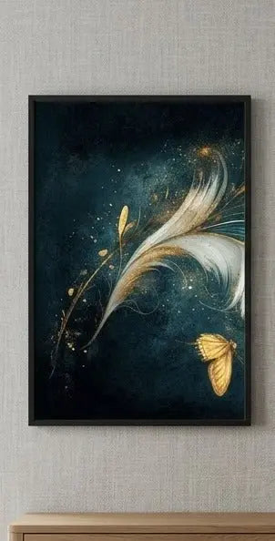 Havenly™ Aurora Luxe – 3-Piece Teal & Gold Feather Canvas Set | Luxury Feather Wall Decor| Premium Butterfly Accents - HAVENLY